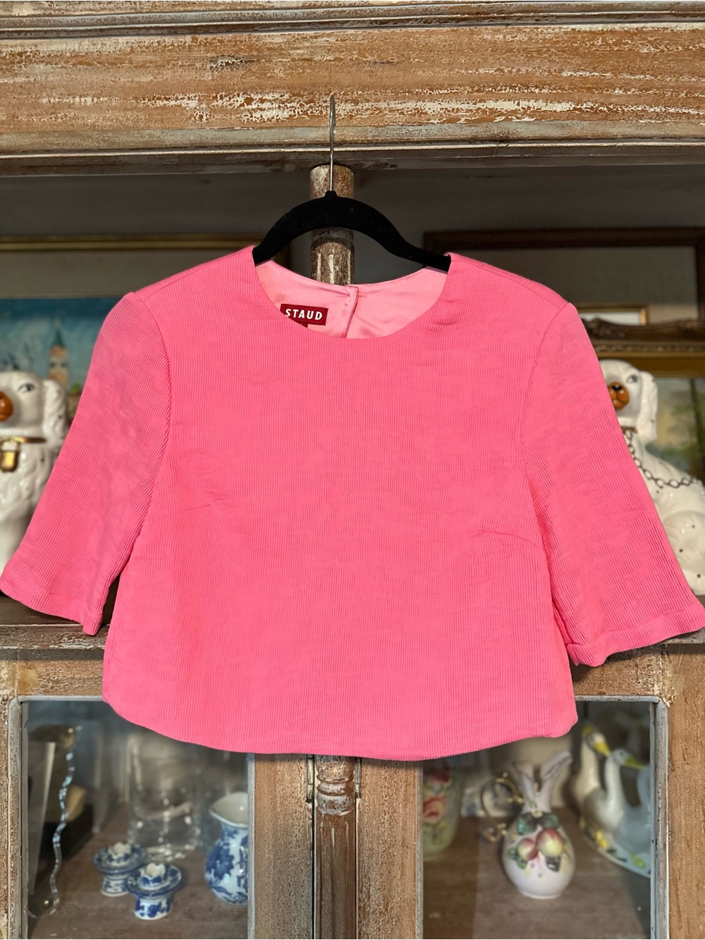 STAUD Pink Cropped Going Out Top
